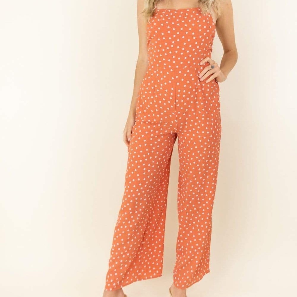 Sage the label orange white polka dot jumpsuit XS